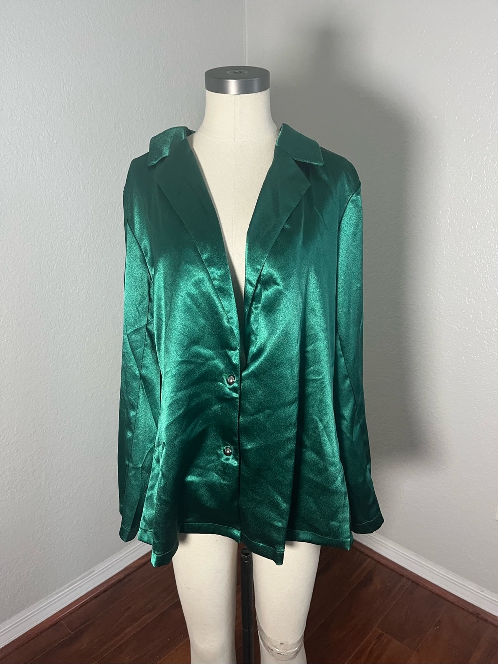 Emerald Satin Button-Up Blouse